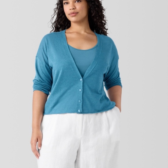 Eileen Fisher Linen Cotton Cropped Cardigan in Cascade size 1X. NWT - Picture 2 of 11